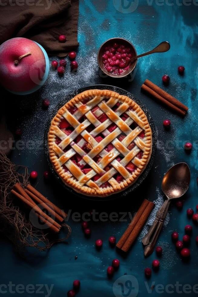 Summer pie with berries. Illustration AI Generative photo