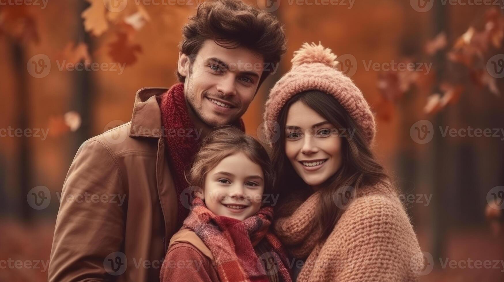 Happy beautiful autumn family. Illustration photo