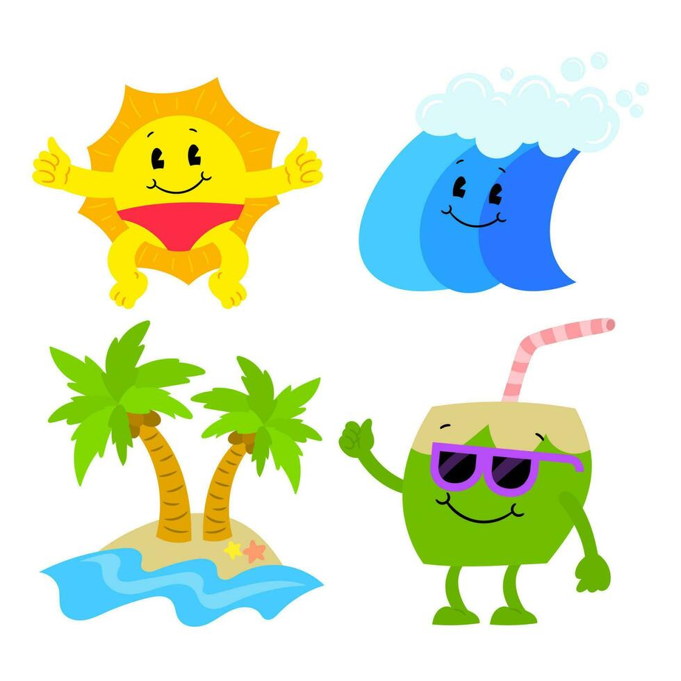 Summer time concept character icon set vector