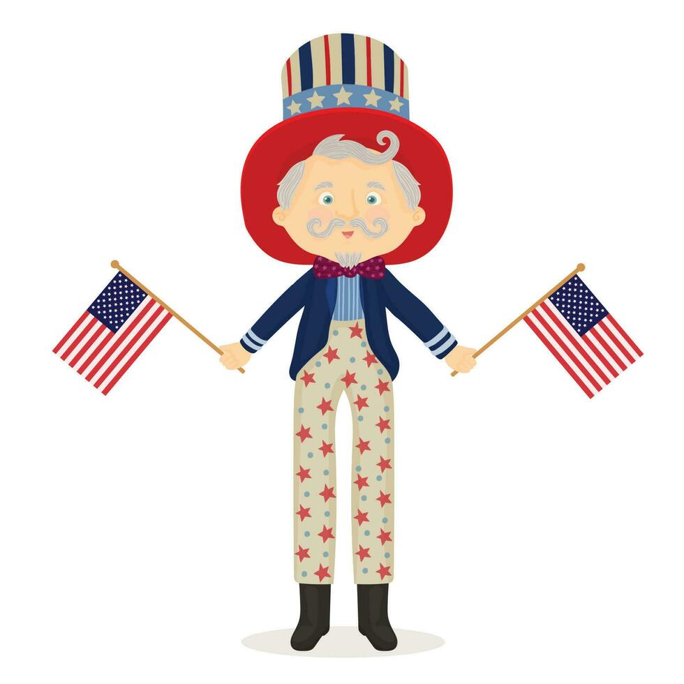 Uncle Sam Boy with Hat and USA Flag vector