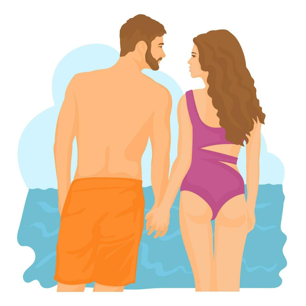 Girl and a man couple in love resting on vacation in summer vector