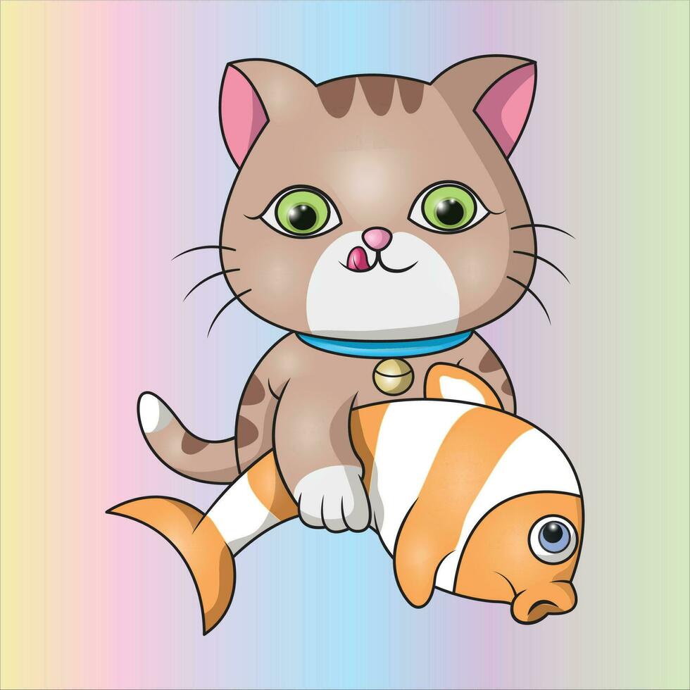 illustration vector graphic of a cat with a fish