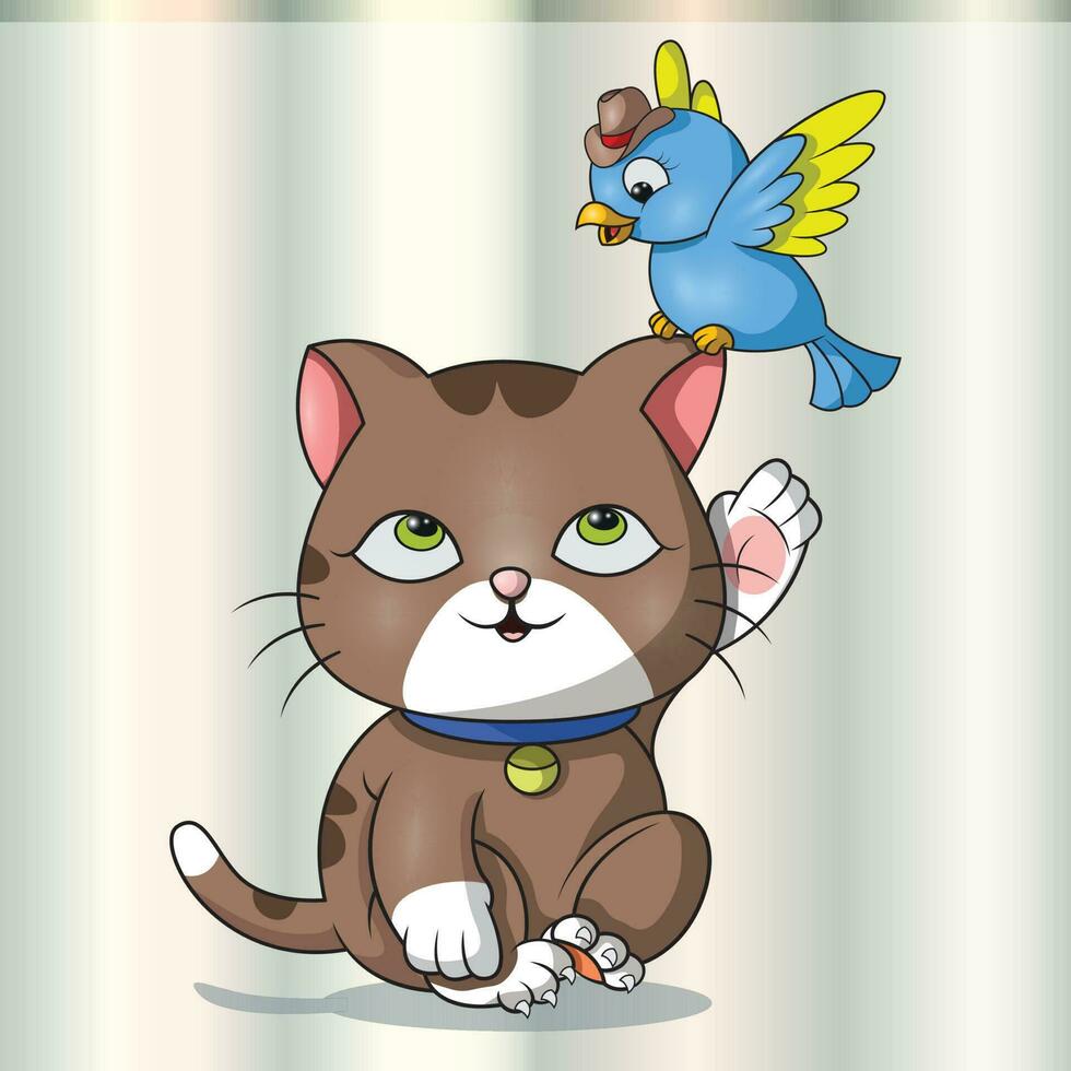 ilustración vector gráfico de gato y pájaro amistad