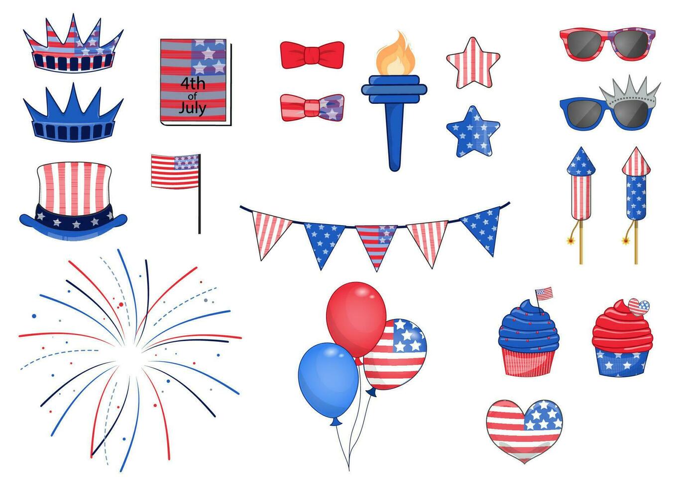 USA Independence Day elements, 4th of July with bright vibrant color vector