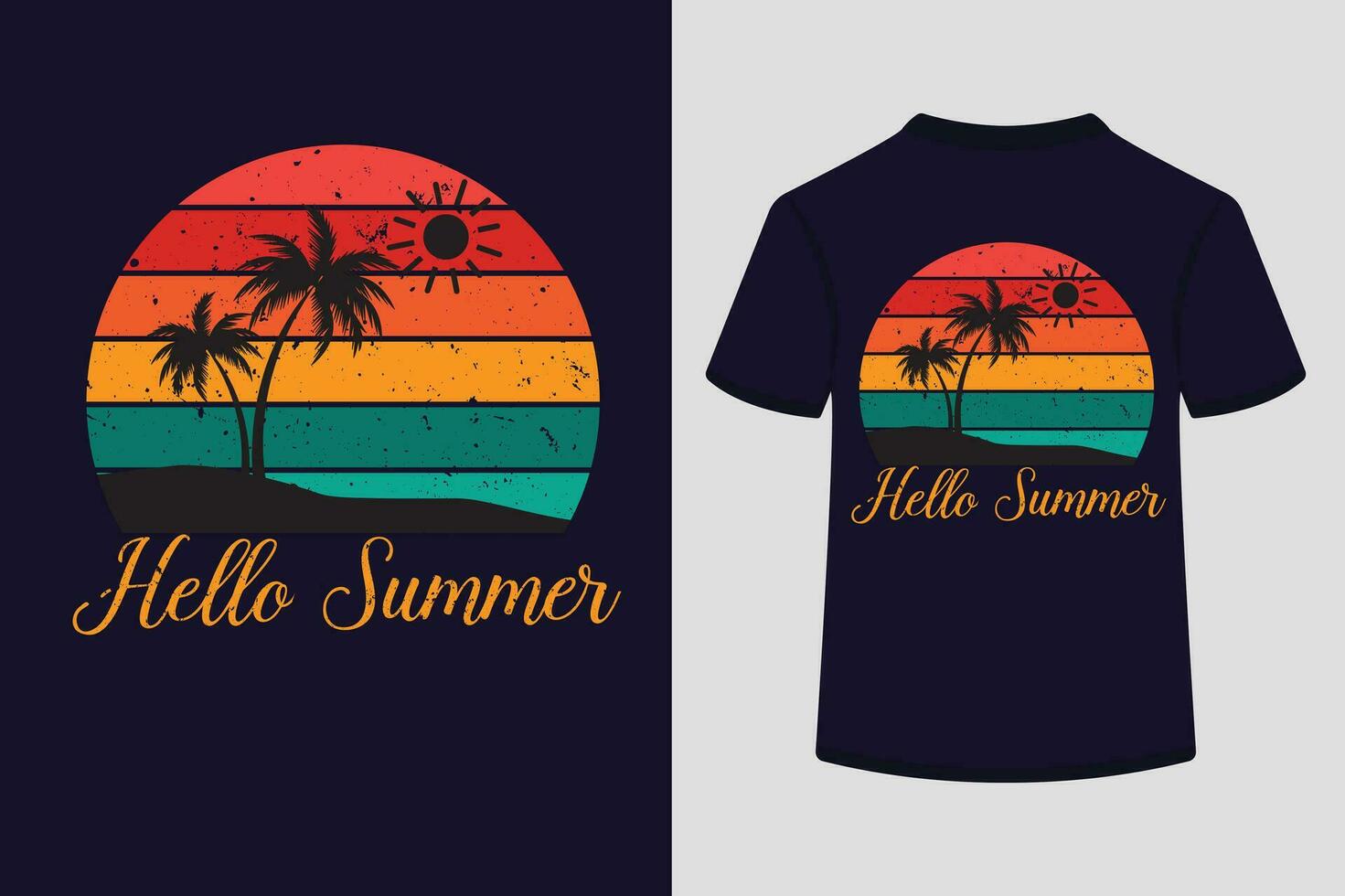Hello summer, Retro vintage striped circle, Typography t shirt design. vector