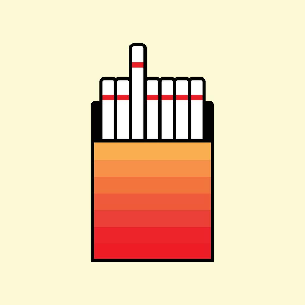 White cigarette with red stripes in a container. Red and orange cigareete box design for branding. vector