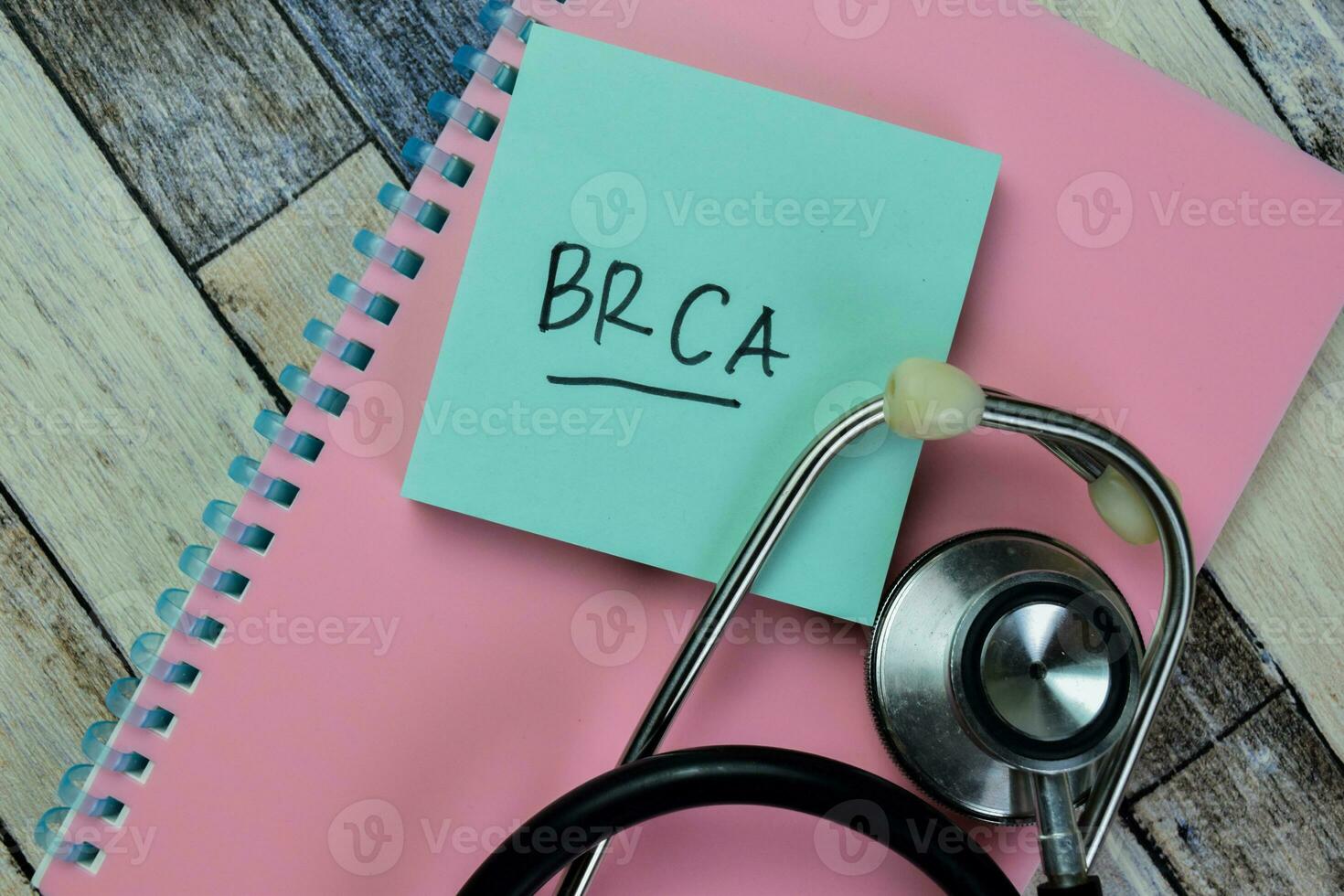 Concept of BRCA write on sticky notes isolated on Wooden Table. photo
