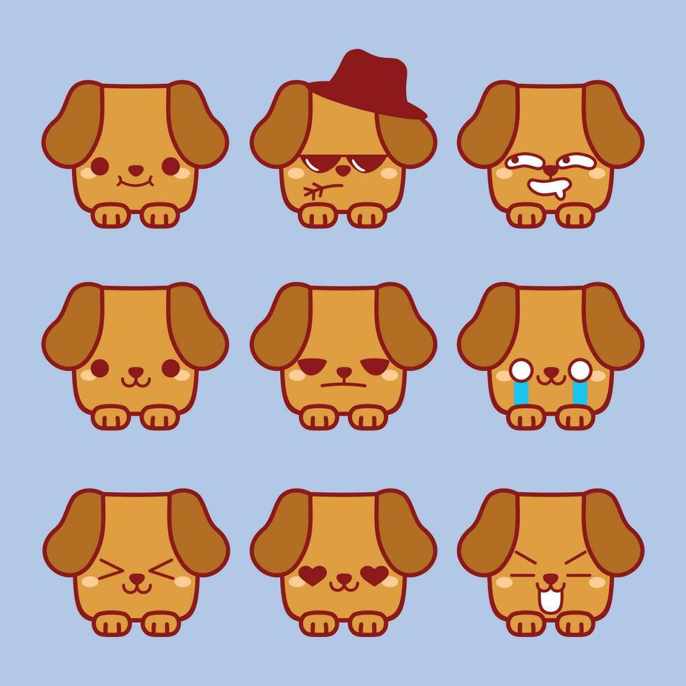 cute kawaii puppy emoji set vector