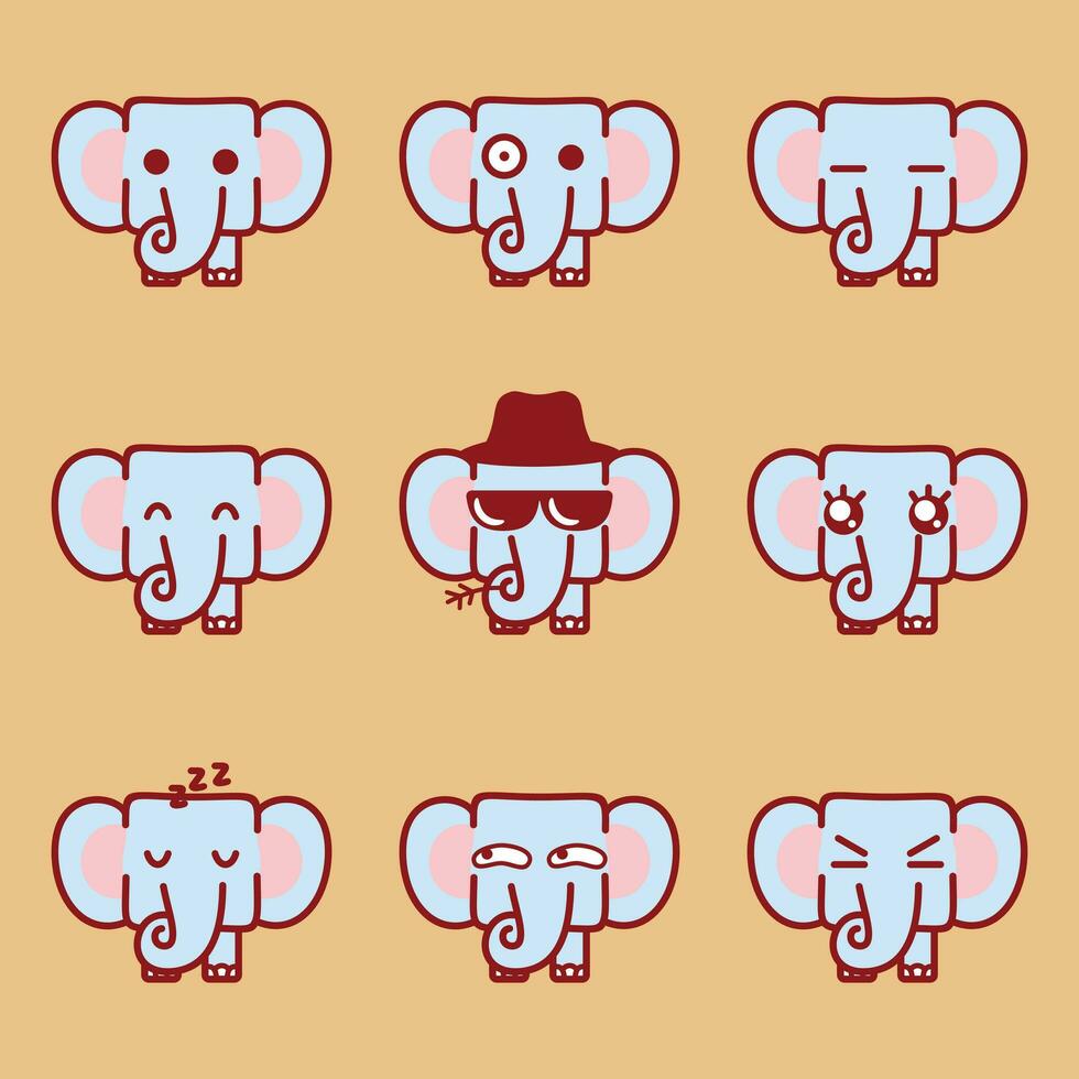 cute kawaii elephant emoji set vector
