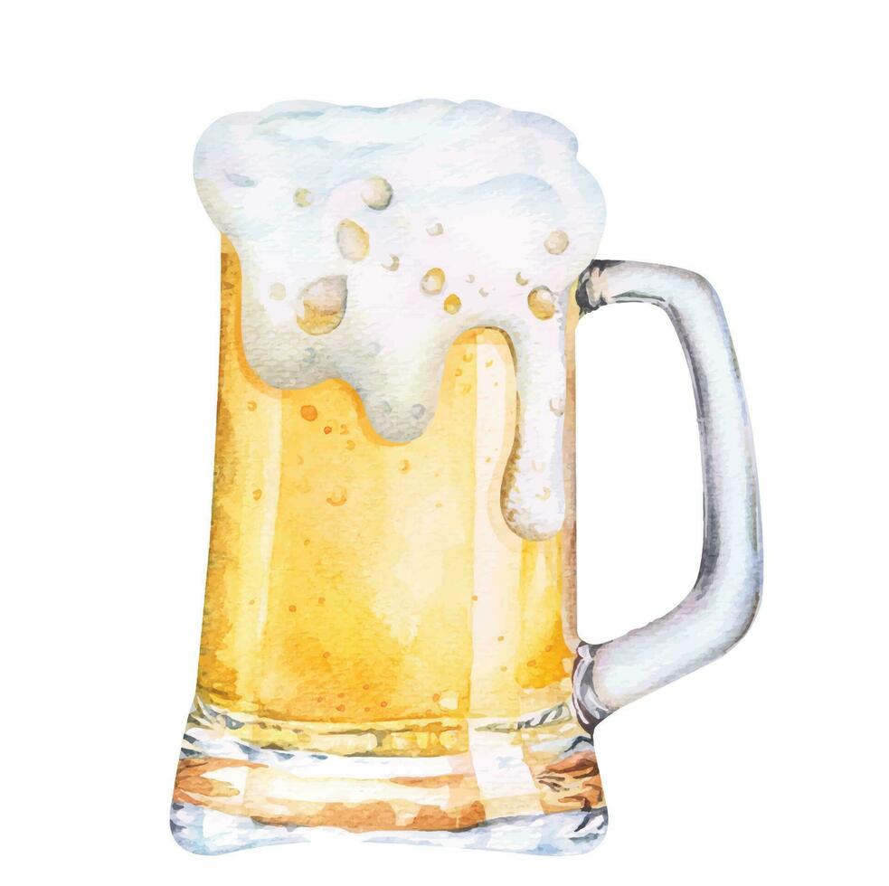 Watercolor Beer glasses.Classic beer mug.Watercolor realistic illustration. Modern design.Suitable for decoration Bar Menu design. vector