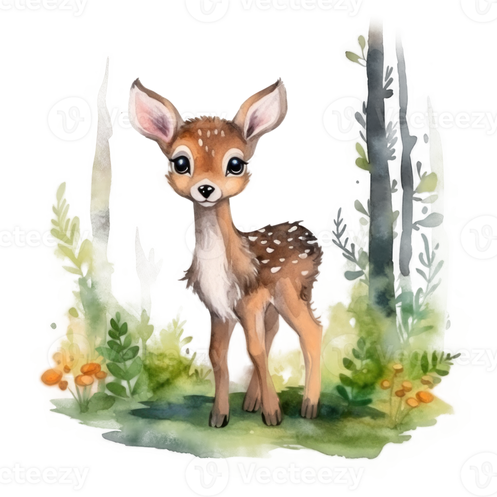 Watercolor cute baby deer. Illustration png