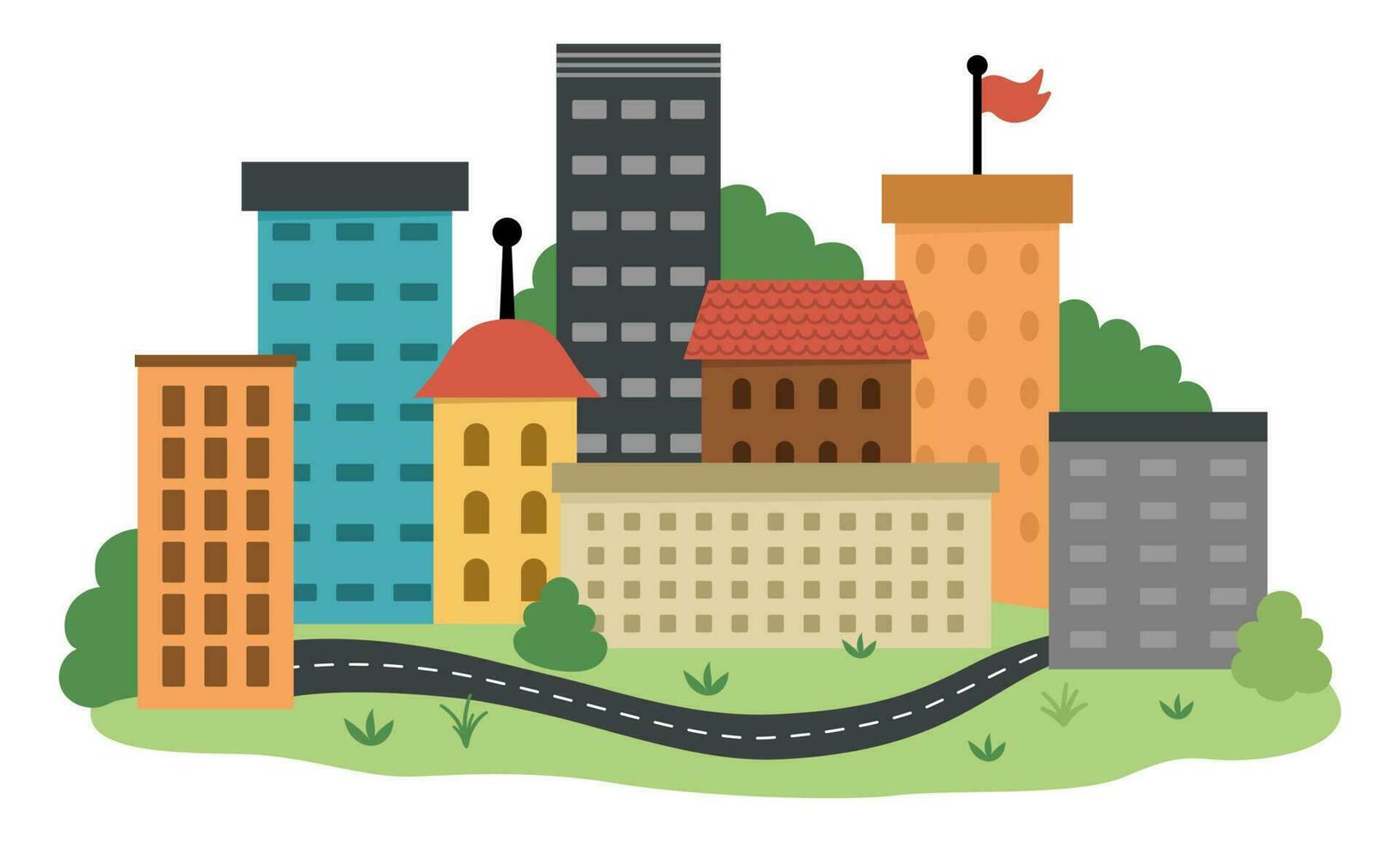 Vector eco city icon. Environment friendly home concept with trees and buildings. Ecological town lifestyle illustration. Cute earth day landscape or scene
