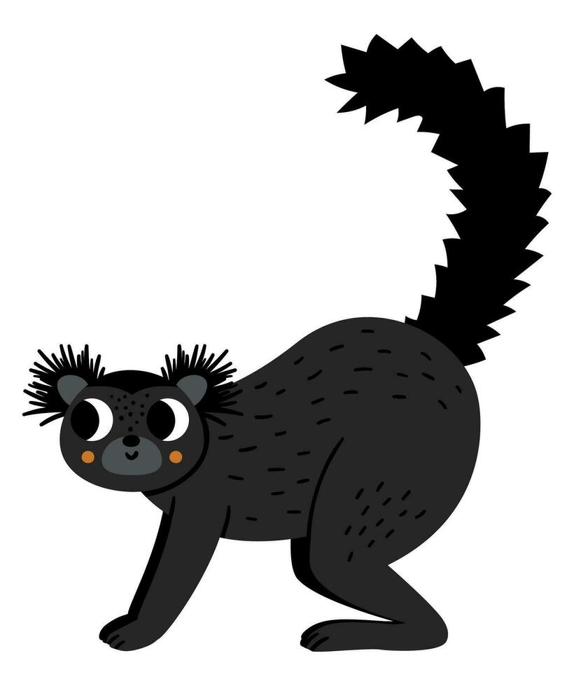 Vector black lemur icon. Endangered species illustration. Cute extinct animal isolated on white background. Funny wild animal illustration for kids. Nature protection concept