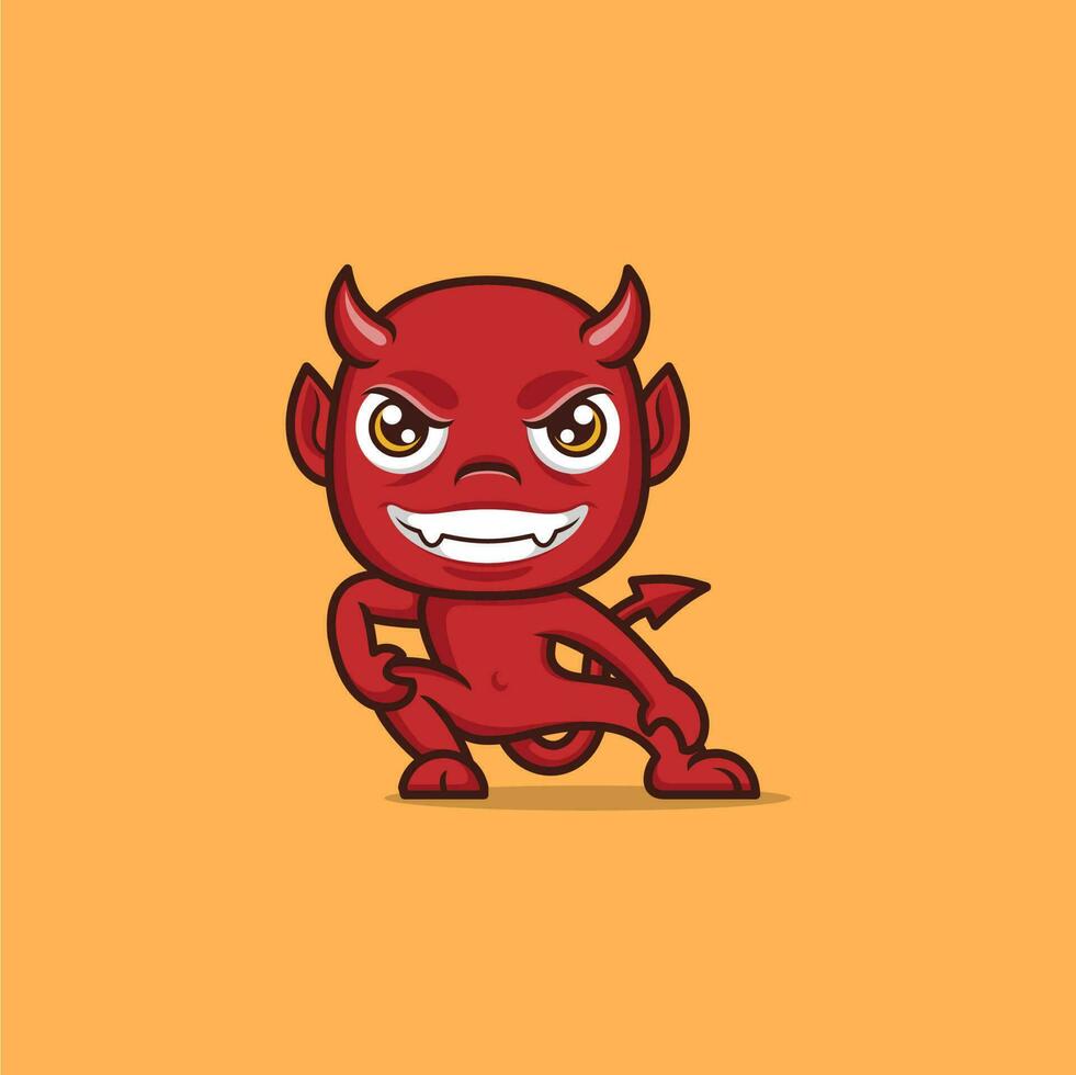 cute cartoon devil body stretching exercise vector