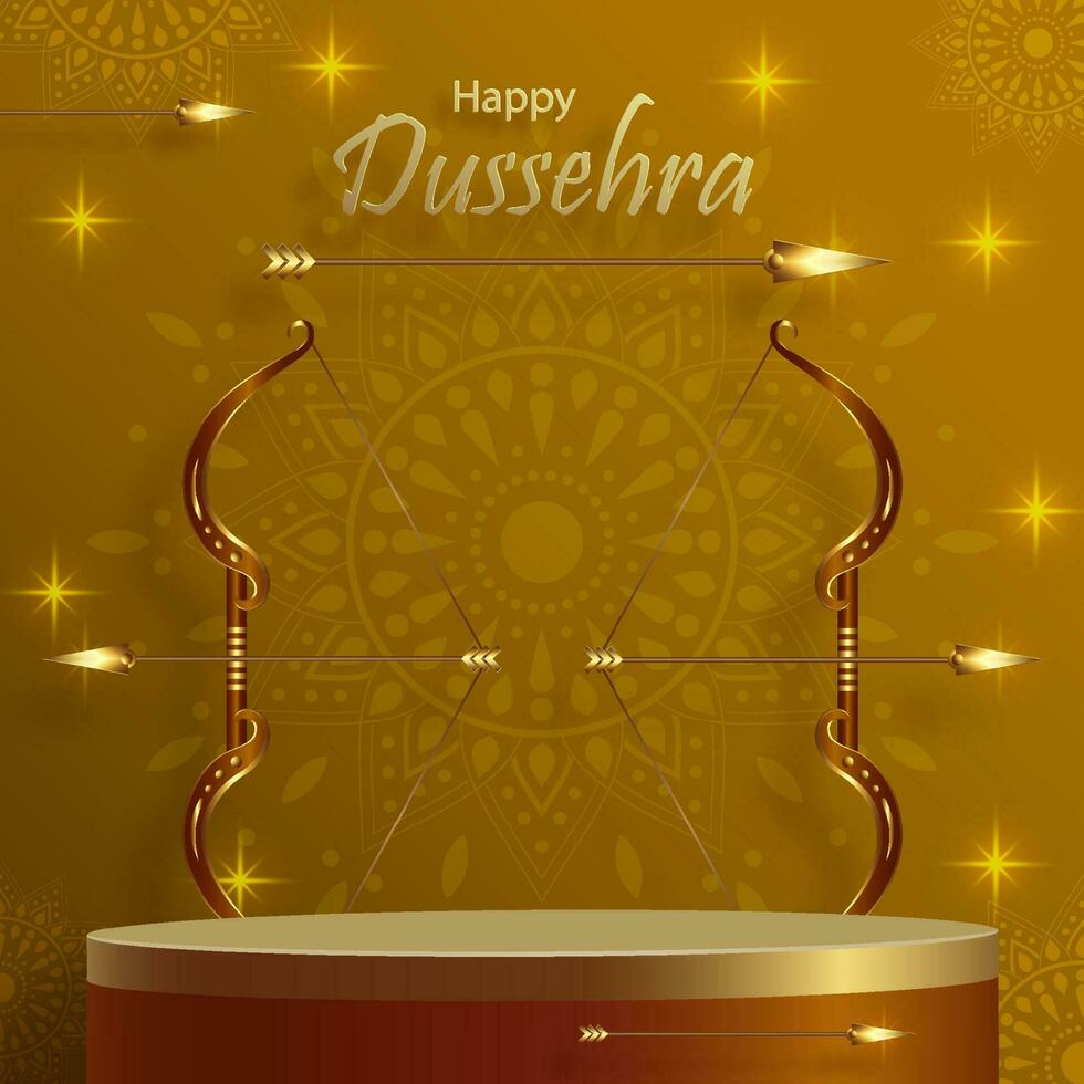 3d podio redondo etapa estilo, para dussehra festival celebracion, el indio ilustración de señor rama símbolos con oriental elementos vector