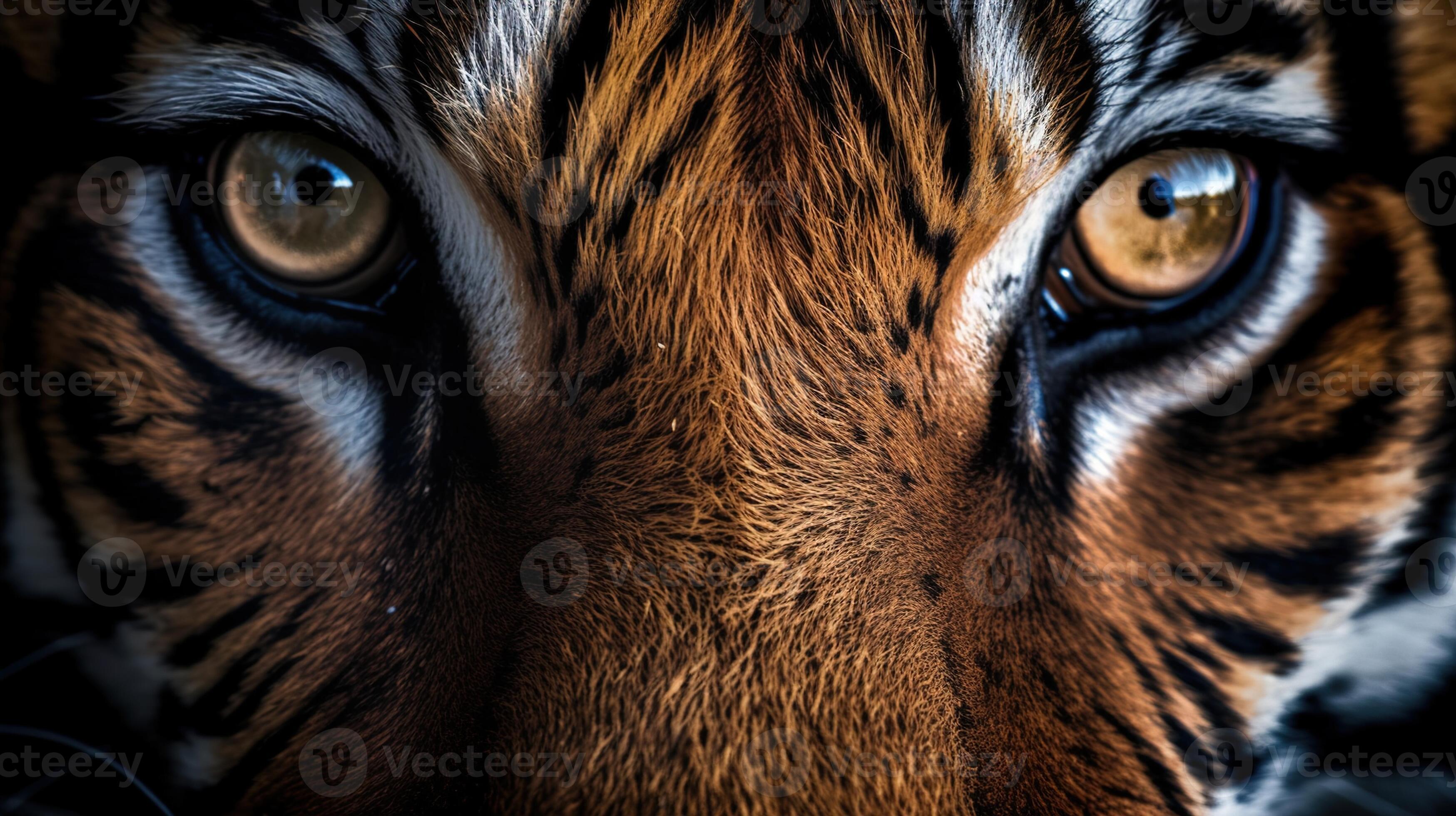 The close-up of the intense tiger's eyes, with their yellow color, AI  generative 24690652 Stock Photo at Vecteezy