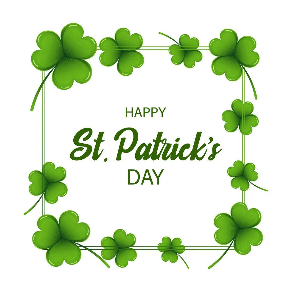 St. Patrick's Day, elegant square frame with shamrock leaves. Postcard, banner, vector