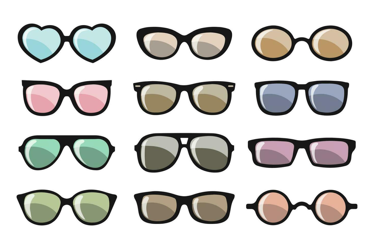 Collection of trendy hipster summer sunglasses. Fashion sunglasses, summer accessory. Icons, vector