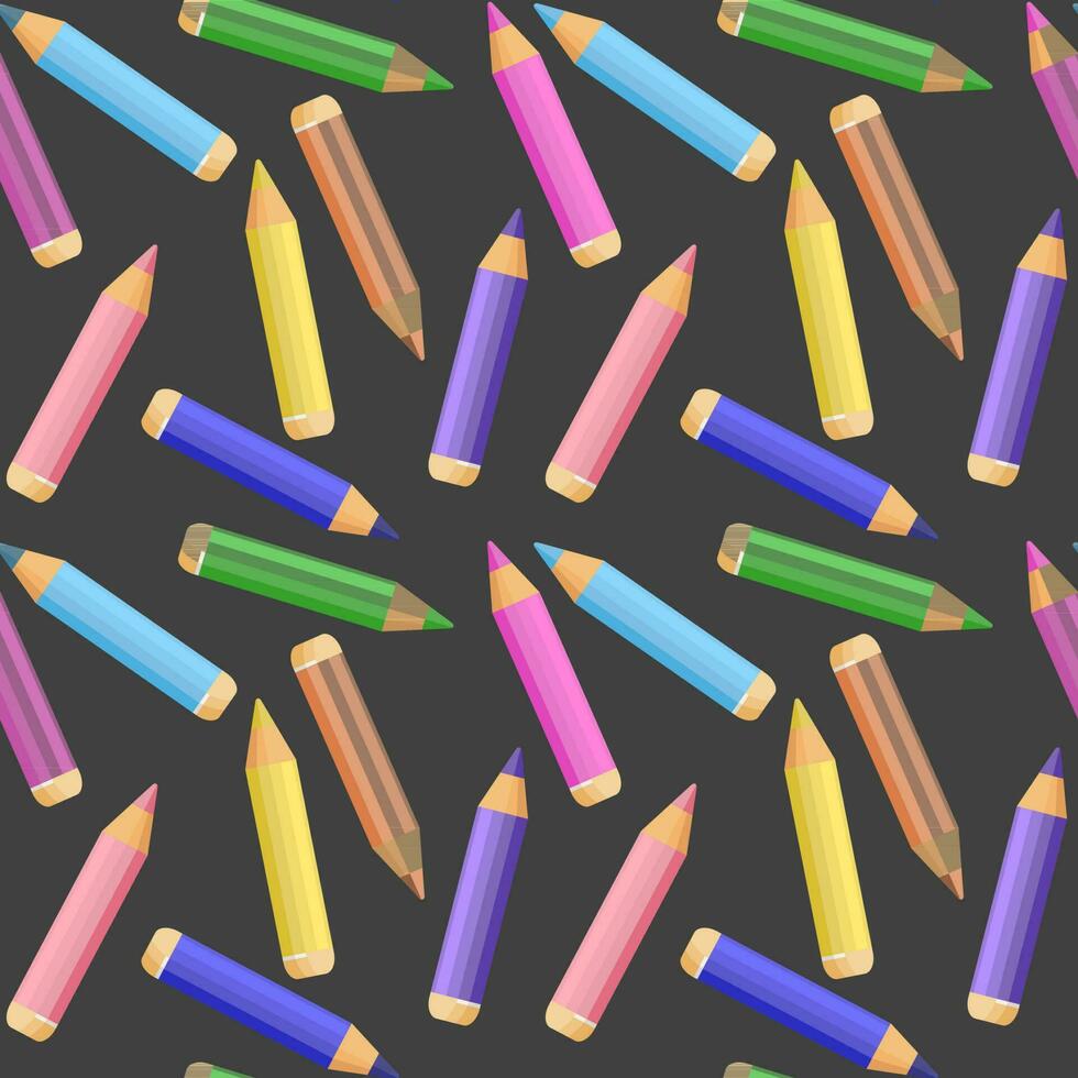 Seamless pattern with bright colored school pencils on a gray background. School background, print, vector