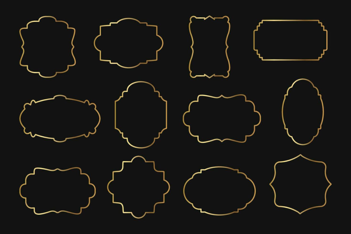 Collection of luxury golden curly frames for text, labels. Templates, icons, vector