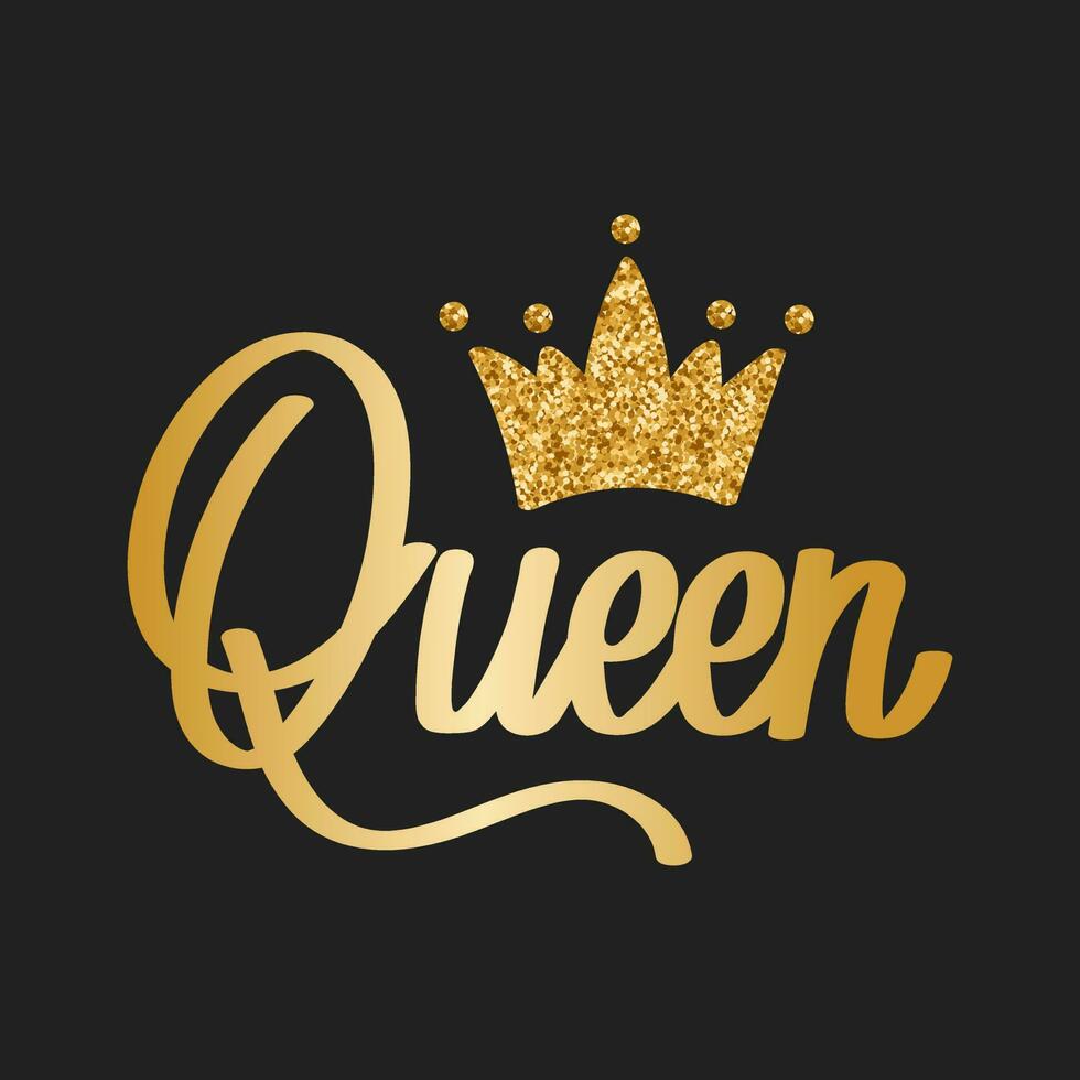 Queen, letteging with golden glittering crown on dark background.  Calligraphic inscription, quote, handwritten inscription. Children's  holiday print, vector 24690955 Vector Art at Vecteezy