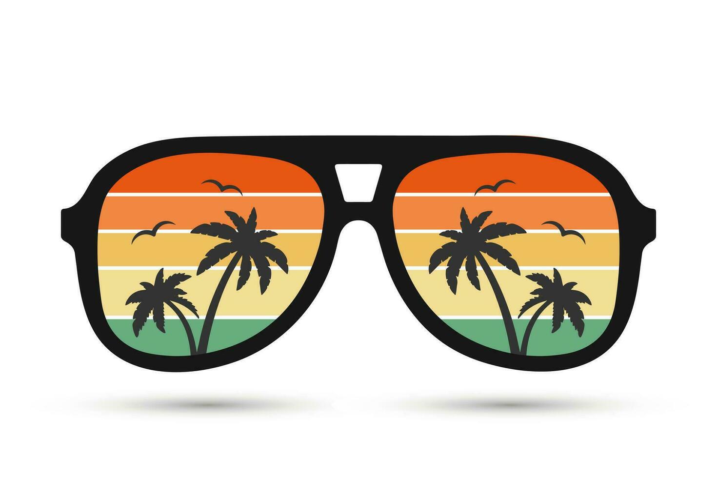 Seascape with palm trees in sunglasses. Summer illustration, clip art, vector