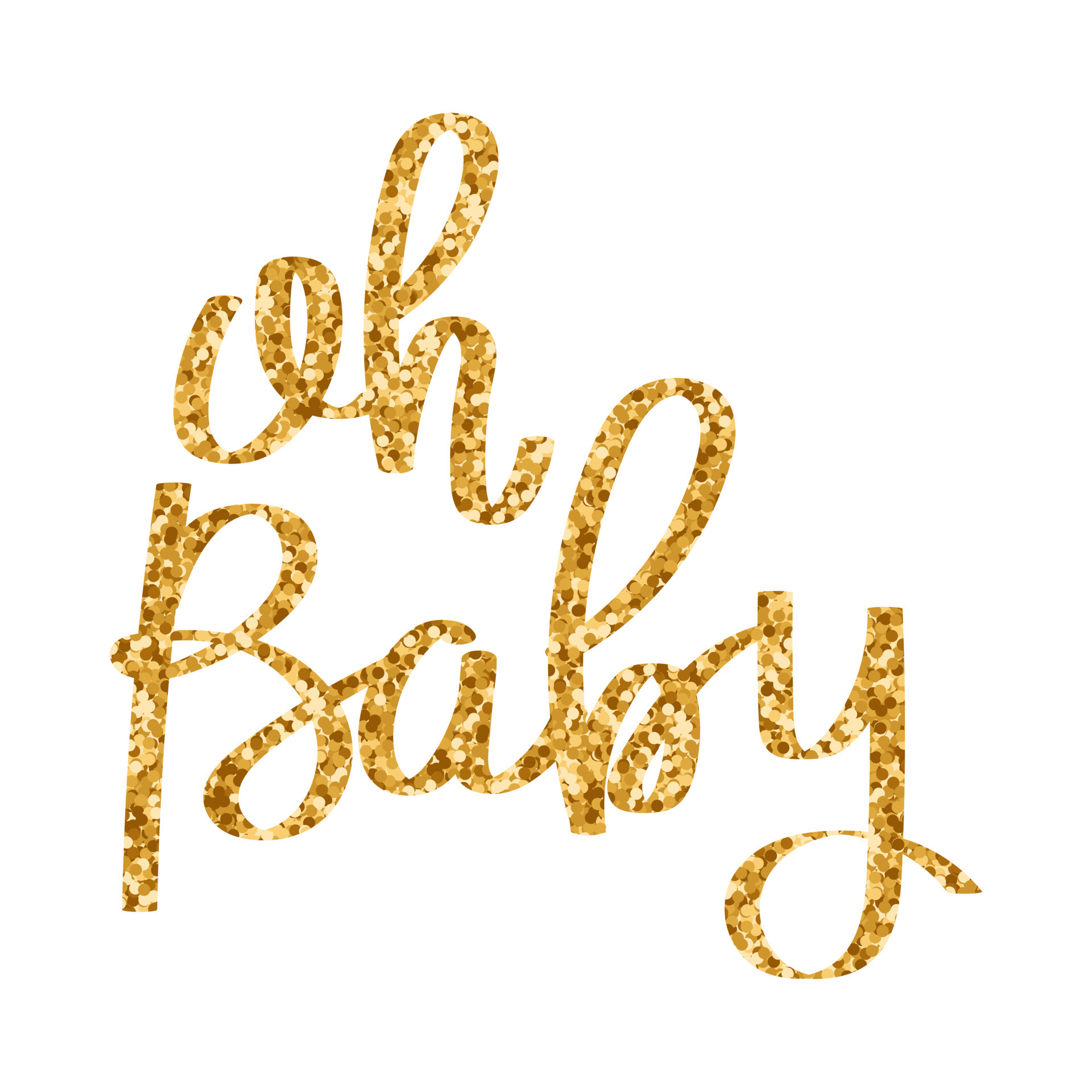 Oh baby. Lettering. Golden glitter. Calligraphic handwritten