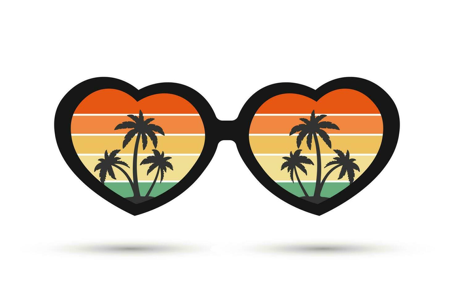 Sunglasses with reflection Seascape with palm trees. Summer illustration, icon, vector