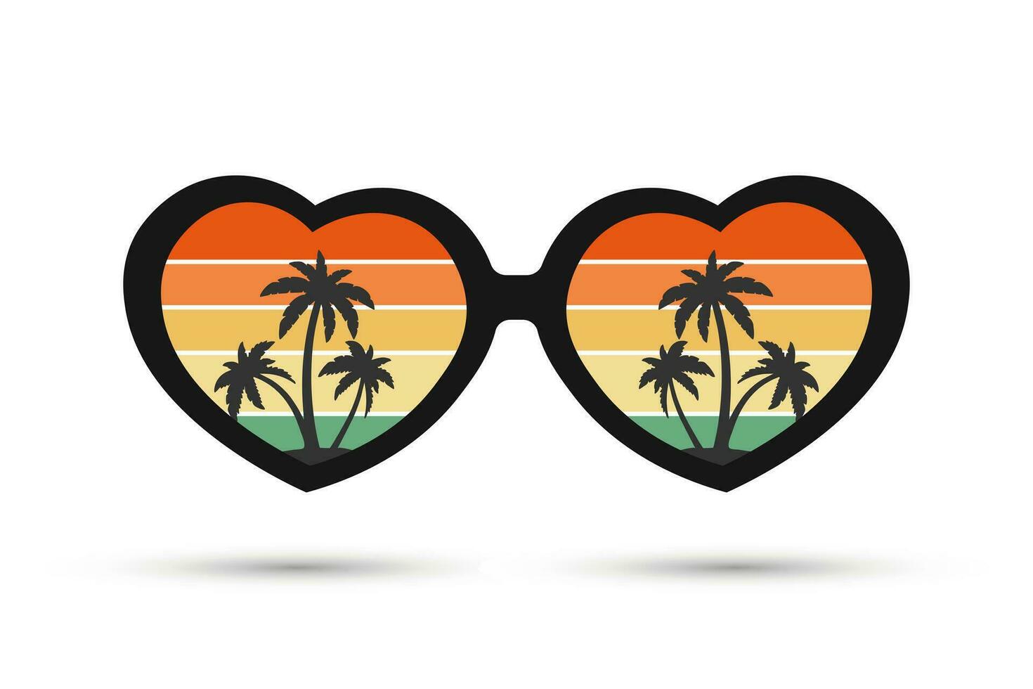 Sunglasses with reflection Seascape with palm trees. Summer illustration, icon, vector