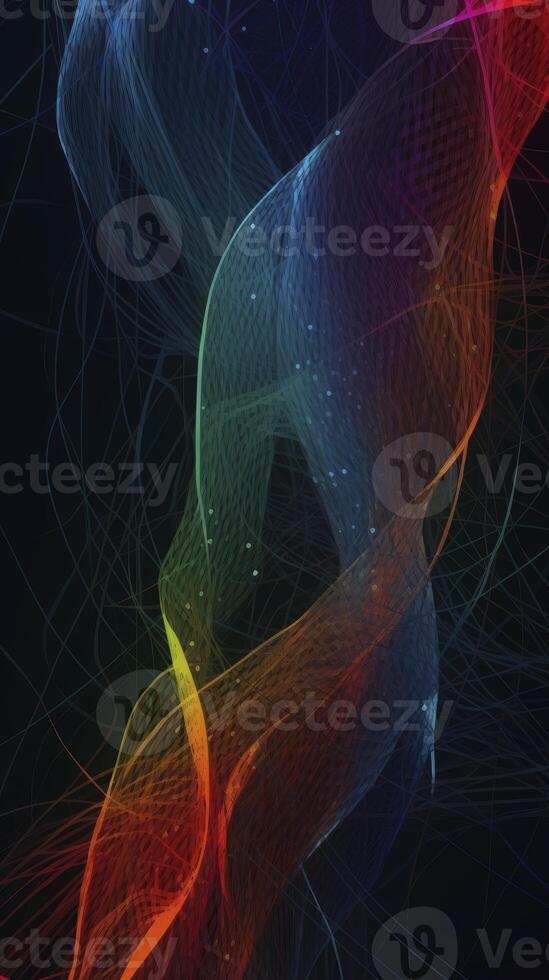 colored data network and connection elements on a black background. photo