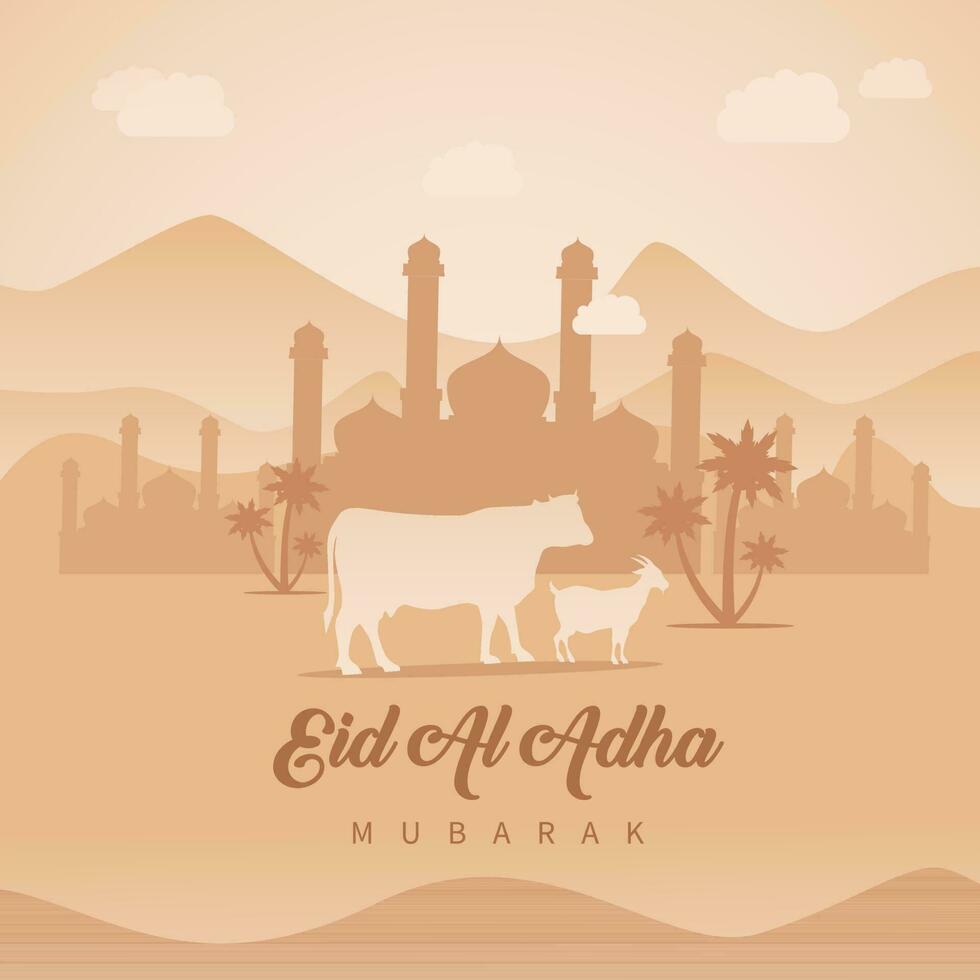 Vector illustration of Eid al Adha background with goat and cow