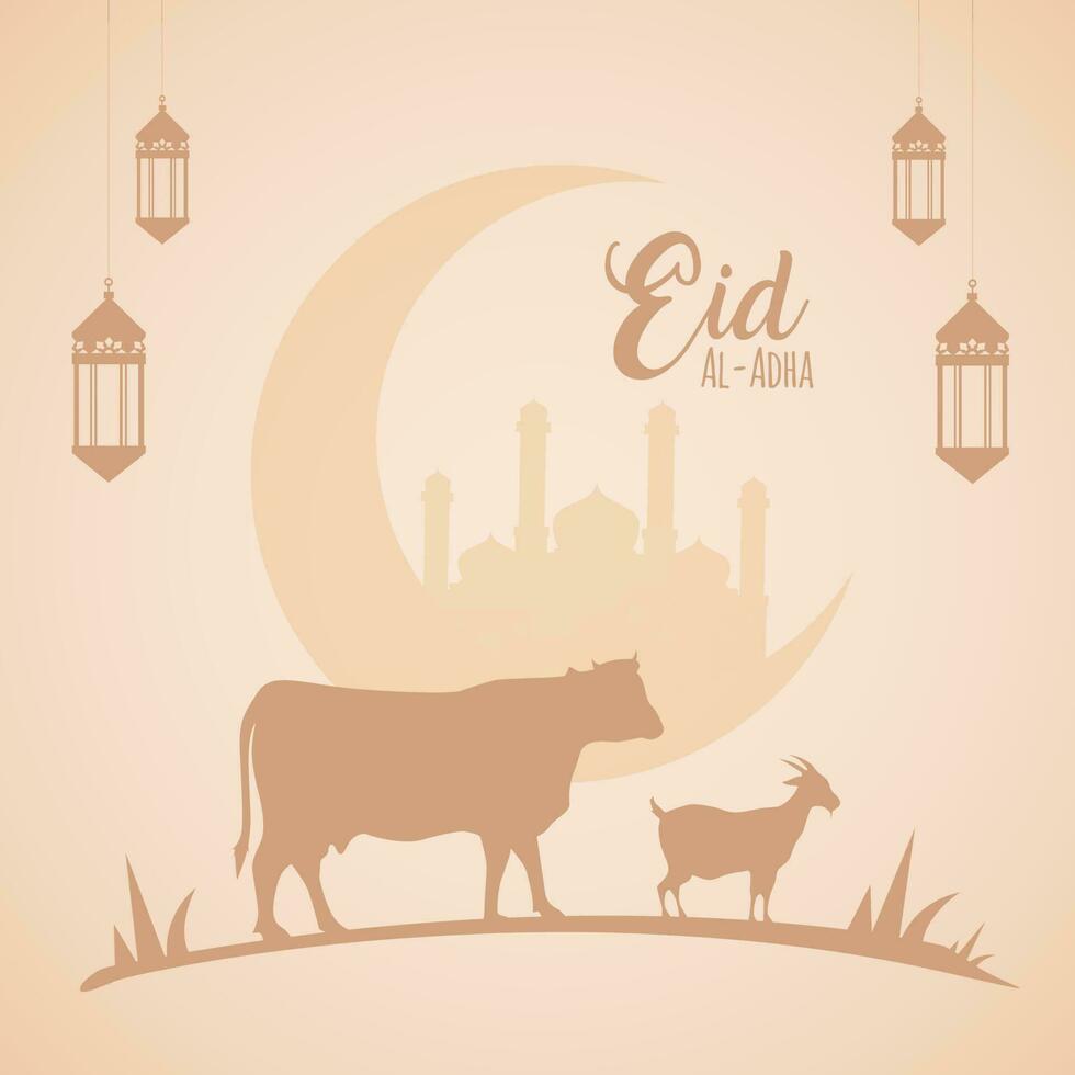 Vector Eid al Adha background with goat and cow silhouette