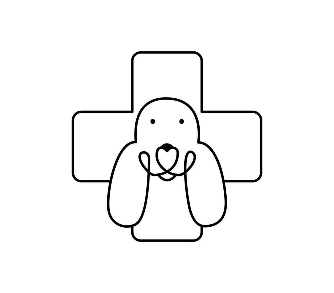 Veterinarian clinic for dogs logo vector icon. Vet hospital for animals. Dogs or cats treatment. Kitty and puppy on veterinary reception desk. Medicine for pets