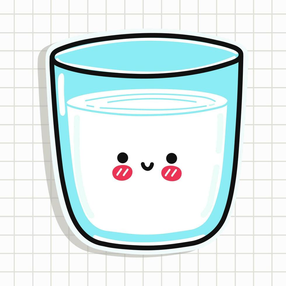 Cute glass of milk sticker character. Vector hand drawn cartoon kawaii character illustration icon. Fun glass of milk sticker character concept