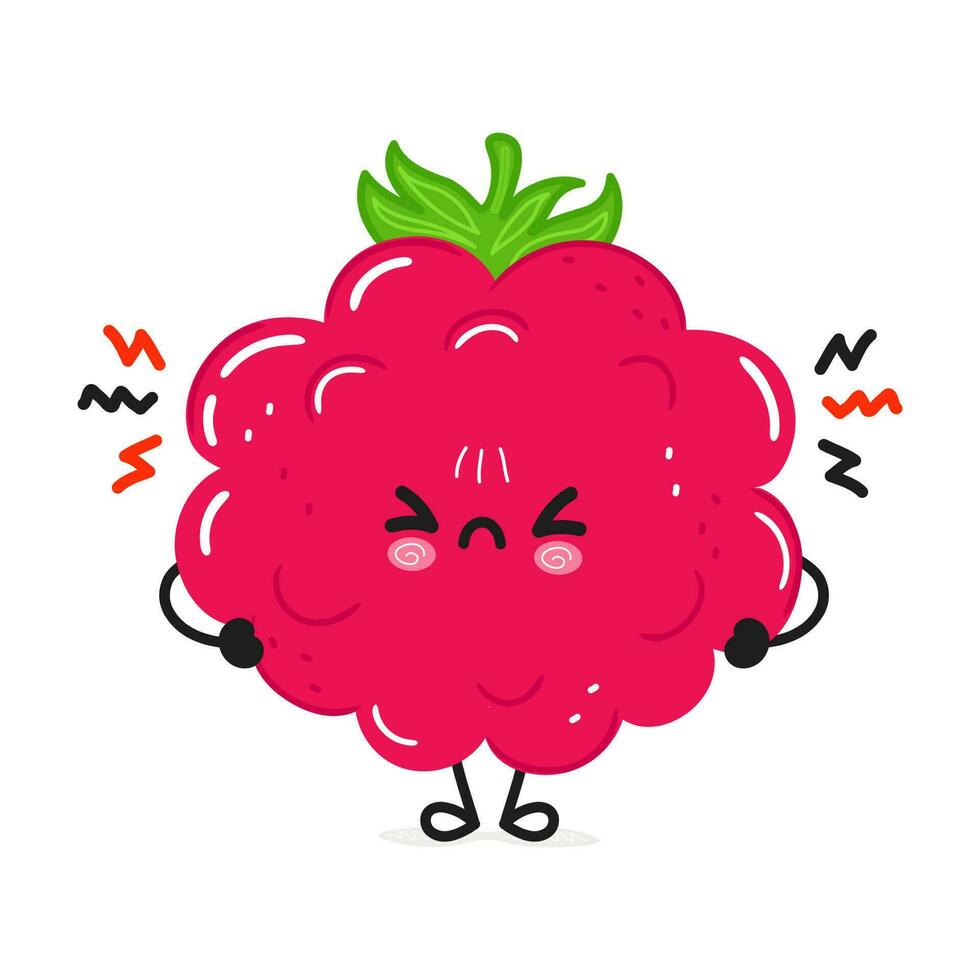 Angry Raspberries character. Vector hand drawn cartoon kawaii character illustration icon. Isolated on white background. Sad Raspberries character concept
