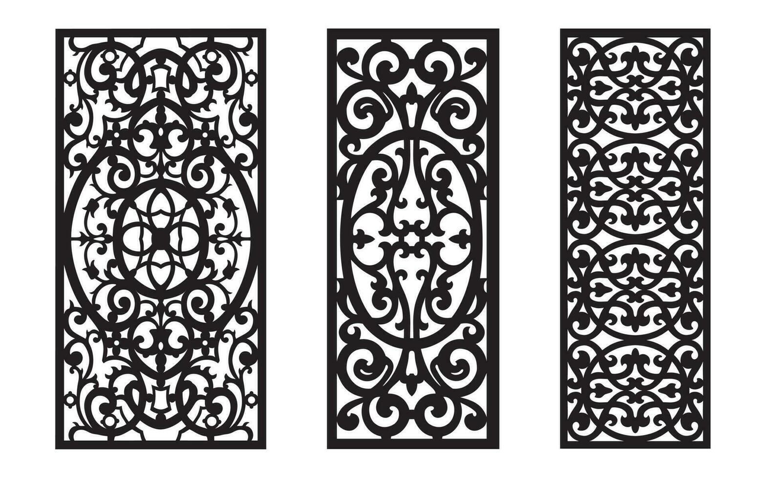 Black patterns with white background, Islamic vectors with floral panels for CNC laser cutting