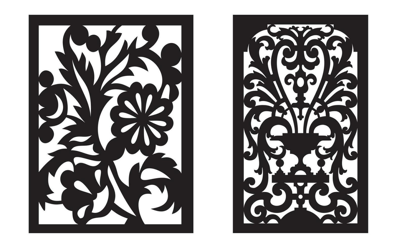 Decorative black patterns with white background, geometric, islamic and floral template for cnc laser cutting vector
