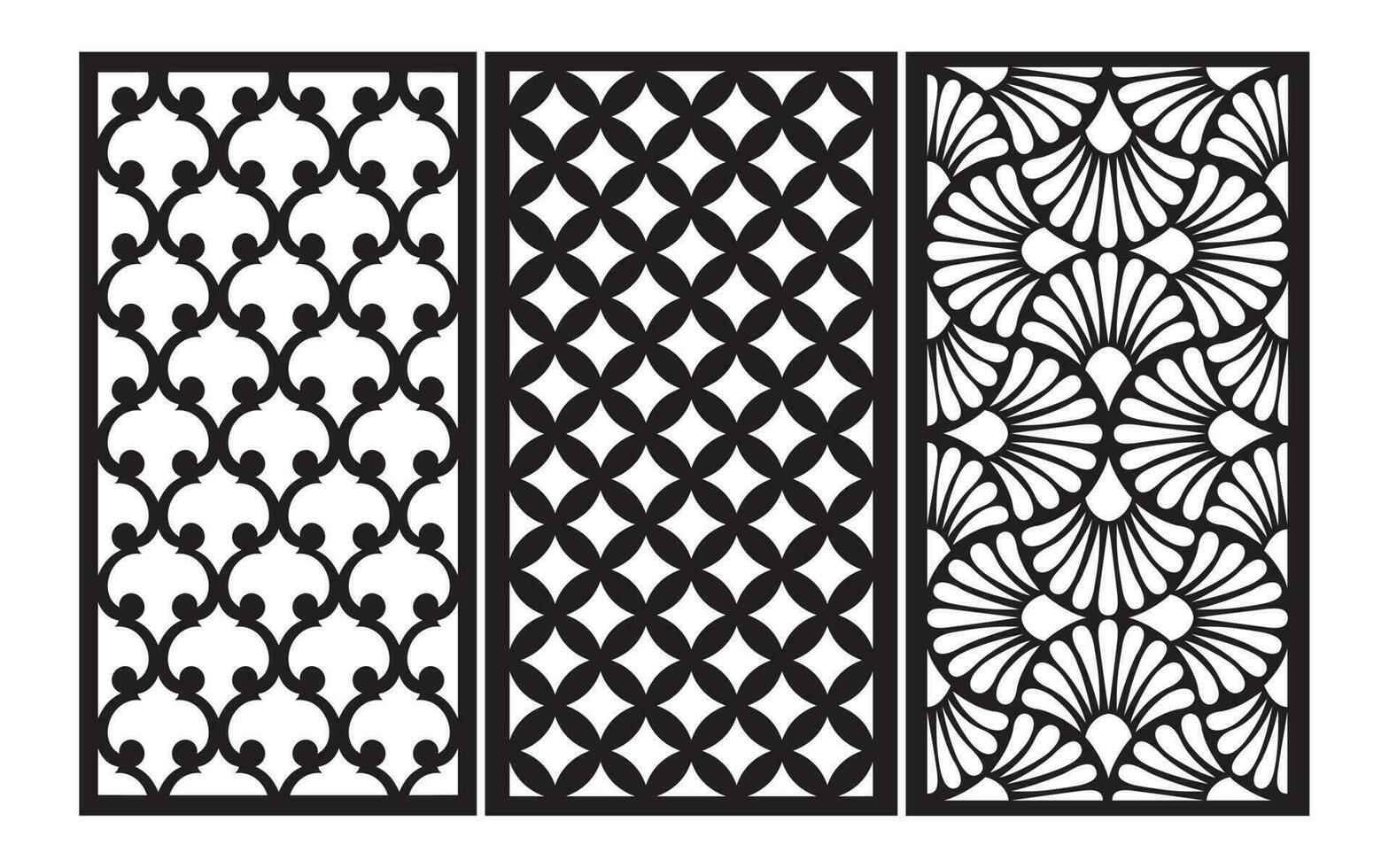 decorativo negro patrones con blanco fondo, geométrico, islámico y floral modelo para cnc láser corte vector