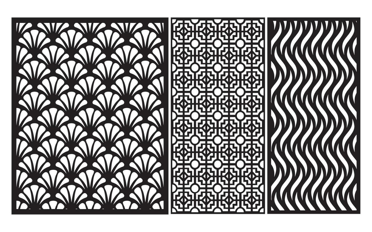 Decorative black patterns with white background, geometric, islamic and floral template for cnc laser cutting vector
