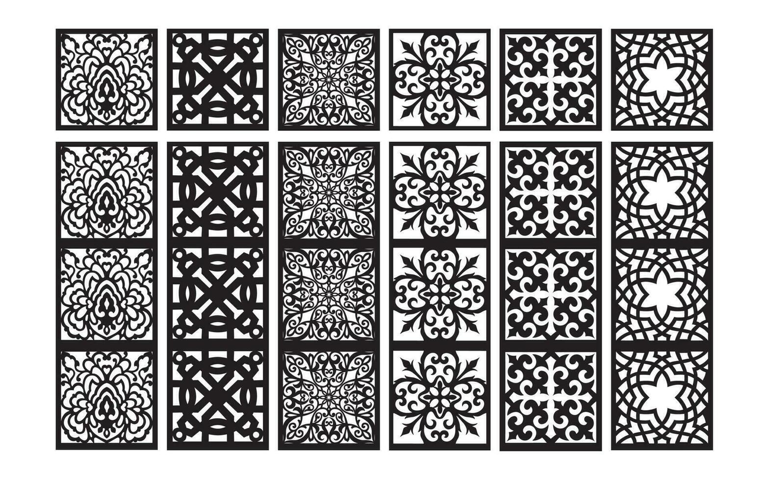 decorativo negro patrones con blanco fondo, geométrico, islámico y floral modelo para cnc láser corte vector