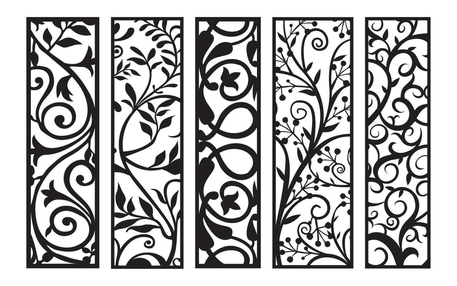 Black patterns with white background, Islamic vectors with floral panels for CNC laser cutting