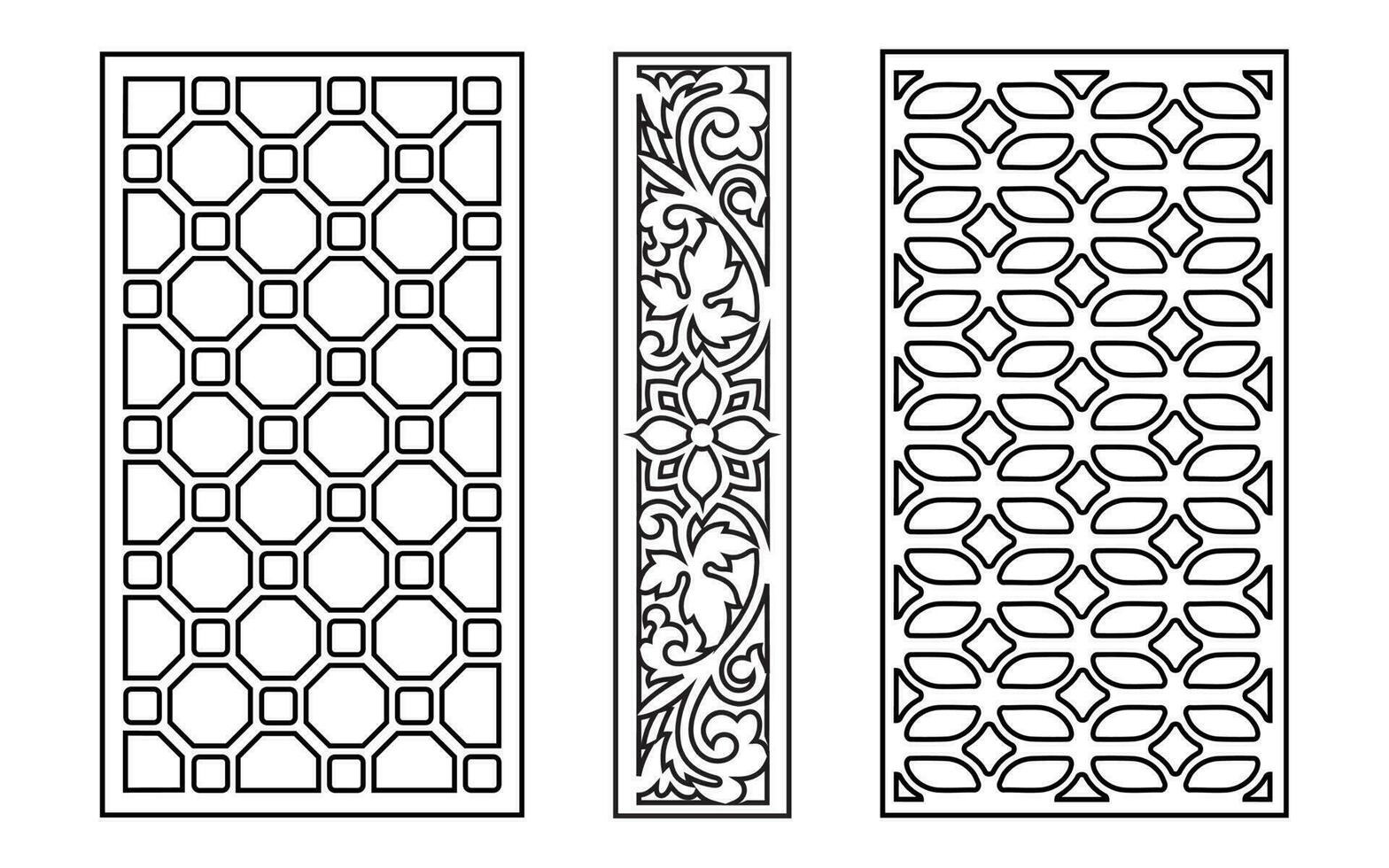 Decorative black patterns with white background, geometric, islamic and floral template for cnc laser cutting vector