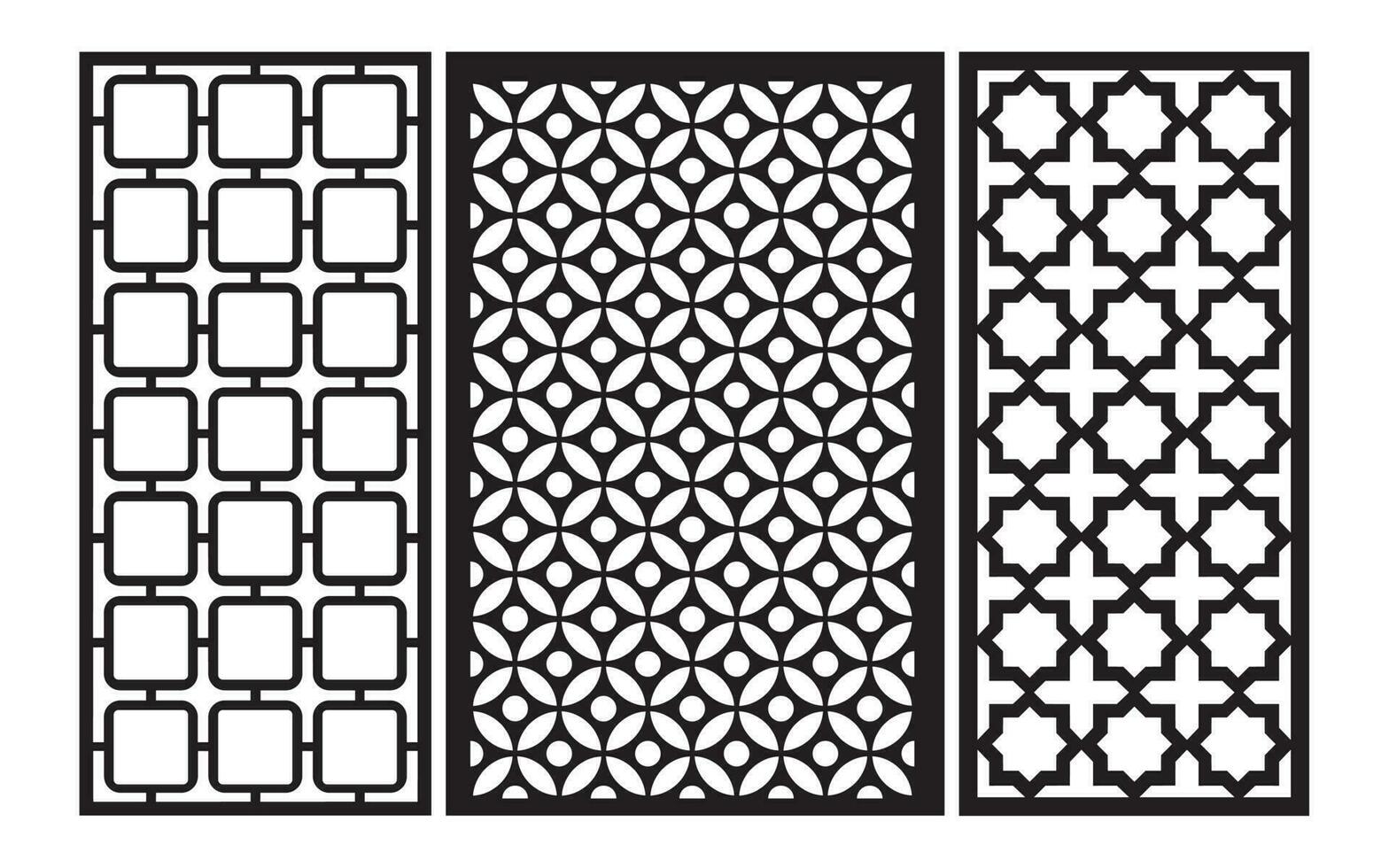 Decorative black patterns with white background, geometric, islamic and floral template for cnc laser cutting vector