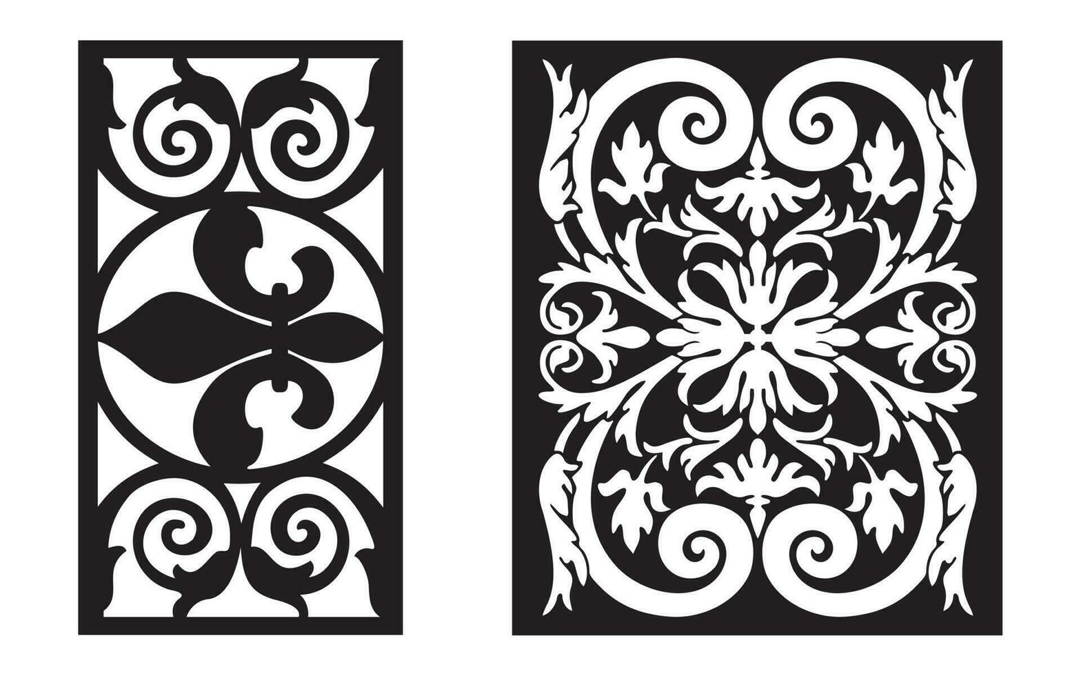 Decorative black patterns with white background, geometric, islamic and floral template for cnc laser cutting vector