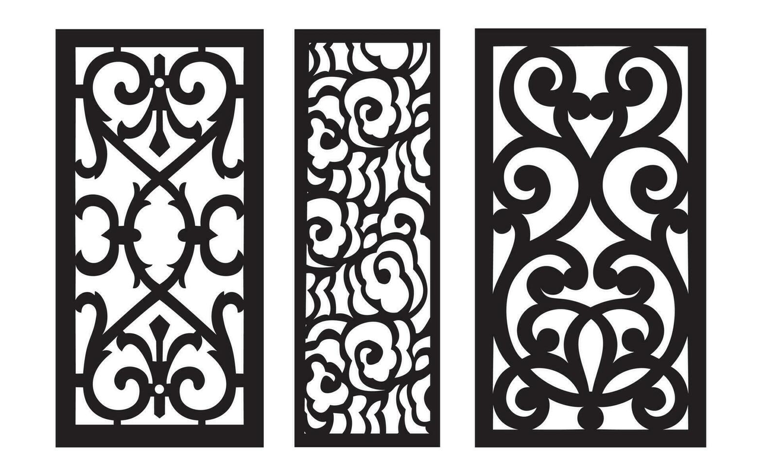 Decorative black patterns with white background, geometric, islamic and floral template for cnc laser cutting vector