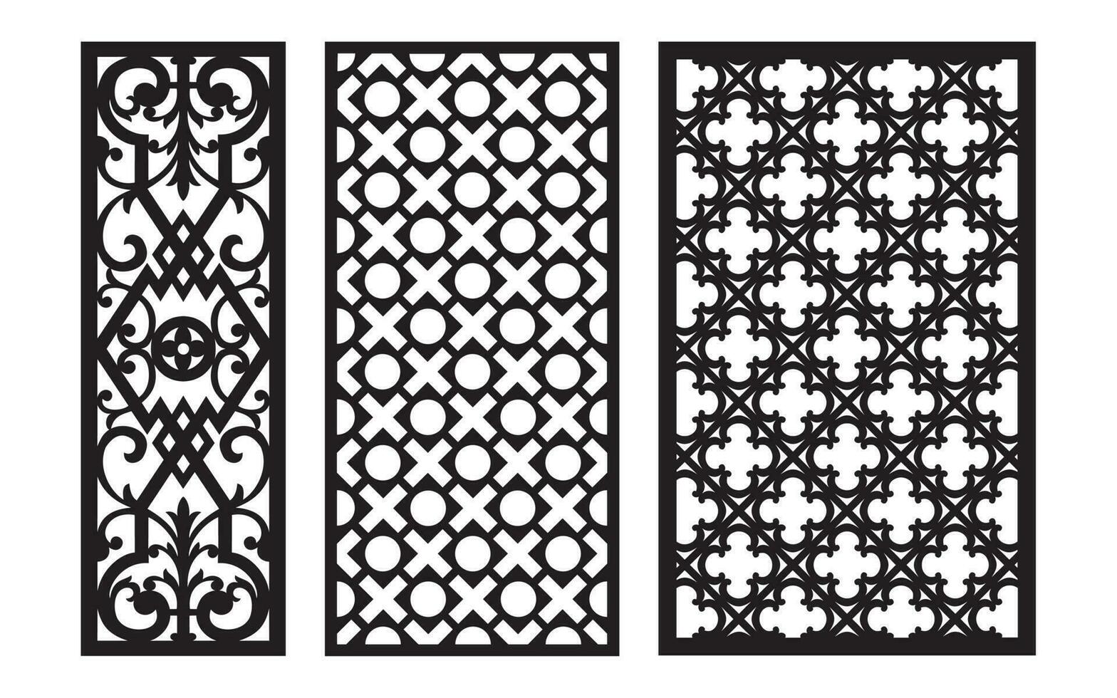 decorativo negro patrones con blanco fondo, geométrico, islámico y floral modelo para cnc láser corte vector