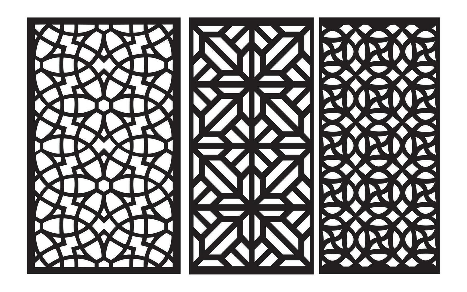 Decorative black patterns with white background, geometric, islamic and floral template for cnc laser cutting vector