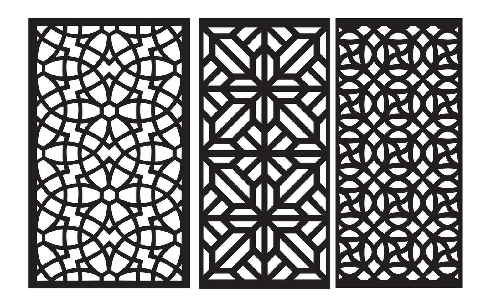 decorativo negro patrones con blanco fondo, geométrico, islámico y floral modelo para cnc láser corte vector