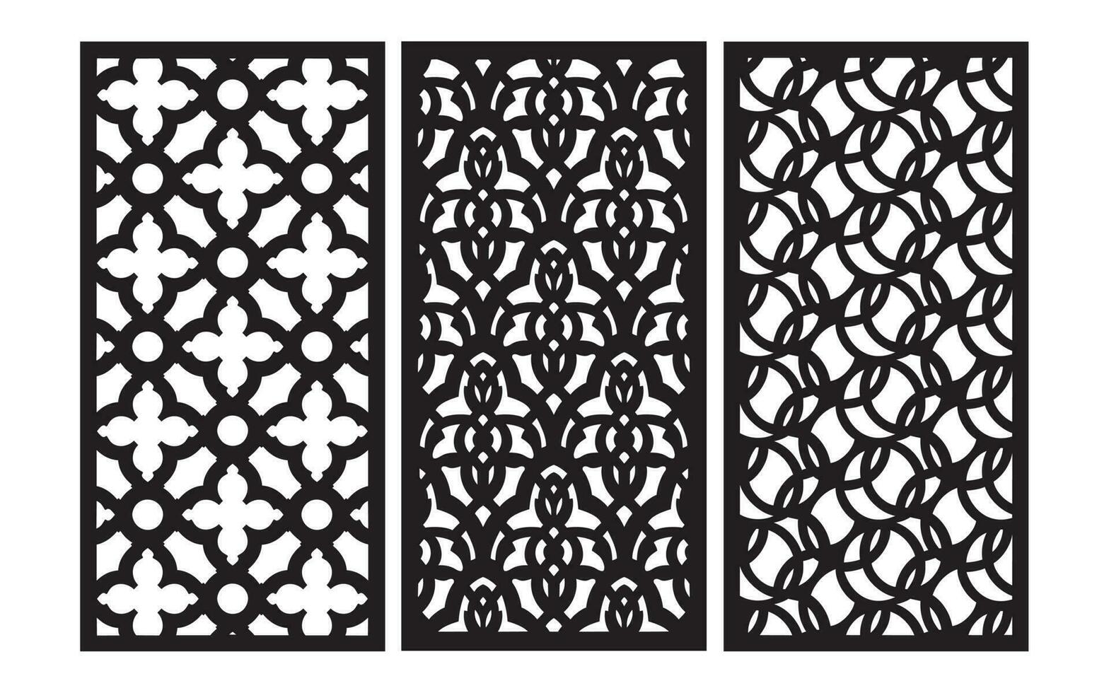 decorativo negro patrones con blanco fondo, geométrico, islámico y floral modelo para cnc láser corte vector