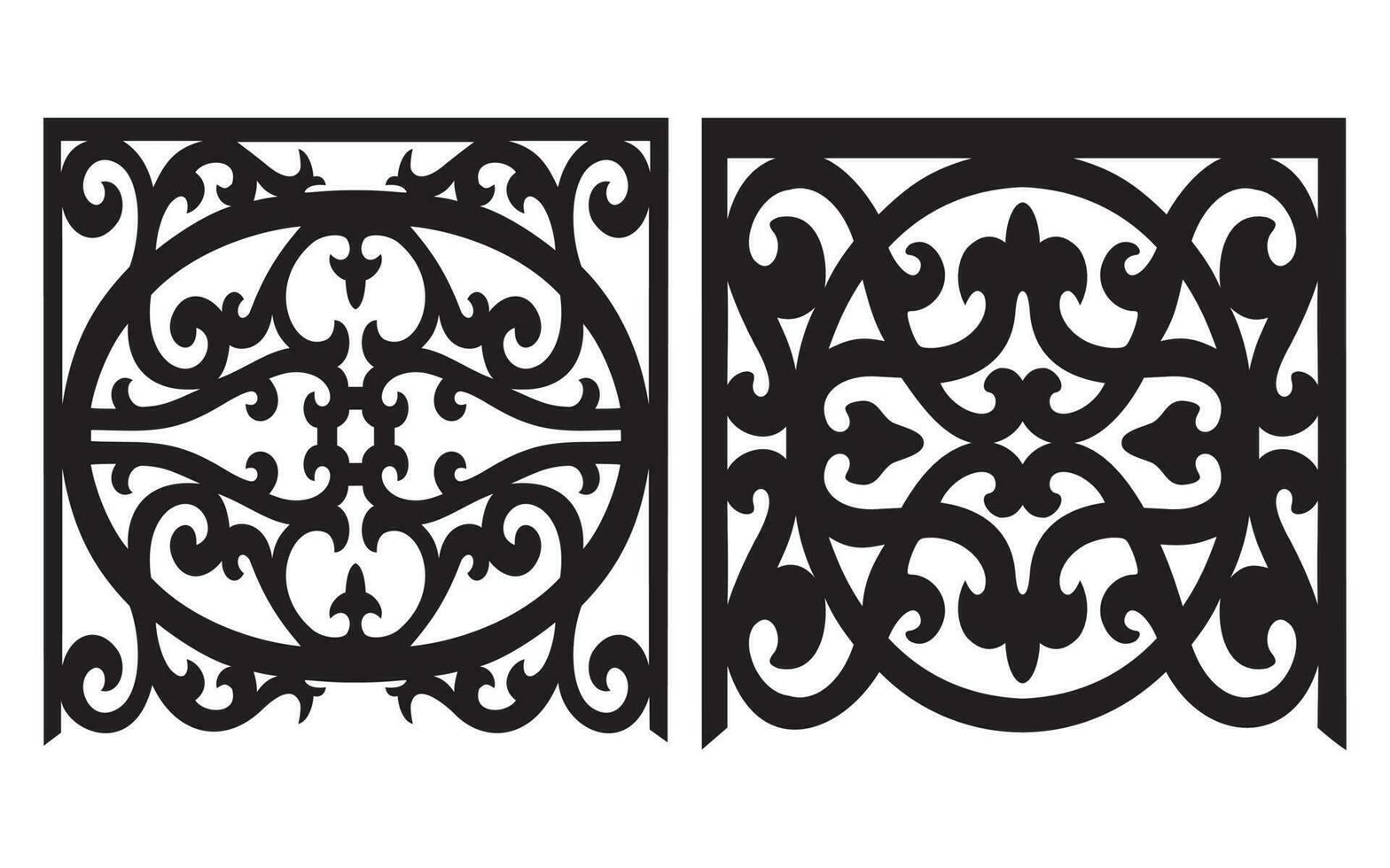 Black patterns with white background, Islamic vectors with floral panels for CNC laser cutting